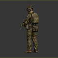 Military Style Game And Movie Character In Camouflage Uniform With Helmet Goggles Backpack And Weapon