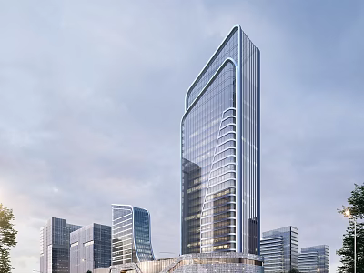Modern High Rise Office Building With Glass Curtain Wall And Urban Skyline 3d model