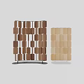 Modern Wooden Room Divider With Geometric Panel Design And Natural Wood Slats