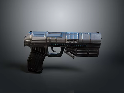 Futuristic Metallic Gun with Detailed Armor Plated Structure and Ergonomic Grip Isolated on Dark Background 3d model