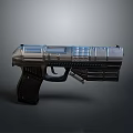 Futuristic Metallic Gun with Detailed Armor Plated Structure and Ergonomic Grip Isolated on Dark Background