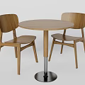 Modern Wooden Round Table And Two Chairs Set With Metal Base