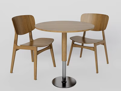 Modern Wooden Round Table And Two Chairs Set With Metal Base 3d model