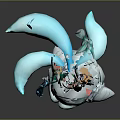 Cute Fantasy Game Character With Silver Bun Hairstyle Red Eyes And Glowing Blue Hands