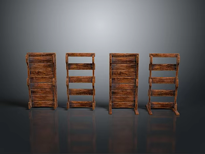 Four Wooden Storage Shelving Units With Multiple Shelves Arranged In A Row 3d model
