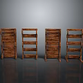 Four Wooden Storage Shelving Units With Multiple Shelves Arranged In A Row