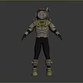 3D Model Of Vintage Diver Character With Metallic Armor Helmet And Full Body Gear