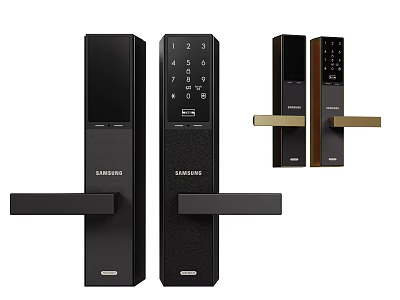 Modern Smart Door Lock Handles With Digital Keypad And Black Brown Finish 3d model