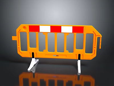 Orange Traffic Barrier With Red White Stripes On Black Background And Reflection 3d model