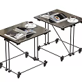 Modern Side Tables With Metal Frame Wheels Magazines And Coffee Cups 3d model