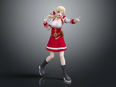 Game Movie Character With Blonde Hair Red Dress White Accents Brown Belt And Pointing Gesture 3d model
