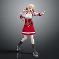 Game Movie Character With Blonde Hair Red Dress White Accents Brown Belt And Pointing Gesture