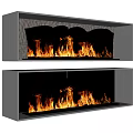 Modern Fireplace Design Featuring Textured Panel And Vertical Slats With Burning Flames 3d model