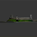 Architectural Model Of Historic Castle With Towers Enclosing Walls Green Lawns And Central Courtyard
