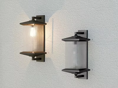 Two Modern Wall Lamps On Light Textured Wall With Transparent Grid Shades Dark Metal Frames 3d model