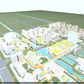 Aerial Urban Planning With Modern Buildings Green Spaces Bridges And Water Features