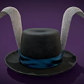 Black Hat With Long White Rabbit Ears Red Bow Playing Card Decorations And Golden Badge