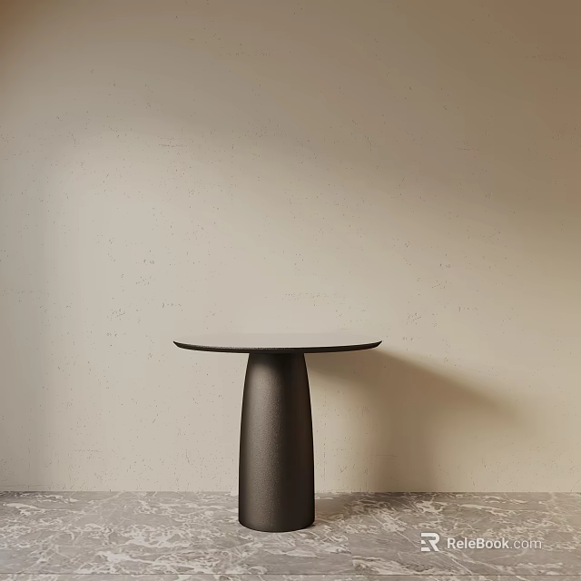 Black Nightstand With Cylindrical Base And Round Top In Minimalist Setting 3d model