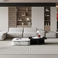 Modern Living Room Interior Design With Large Sofa Coffee Table And Bookshelf