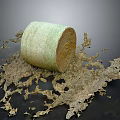 Green Hay Bale With Scattered Dry Grass Pieces On Black Background