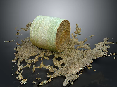 Green Hay Bale With Scattered Dry Grass Pieces On Black Background 3d model
