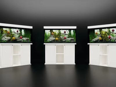 Fish tank on modern white cabinet 3d model