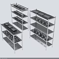 Three Stainless Steel Shelves Displaying Organized Kitchenware And Cooking Tools
