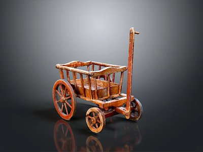 Vintage Handcrafted Wooden Cart Featuring Spoked Wheels Handle And Cargo Bed 3d model