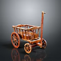 Vintage Handcrafted Wooden Cart Featuring Spoked Wheels Handle And Cargo Bed