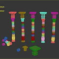 Five Pink Classical Decorative Columns With Small Components And Square Base 3d model