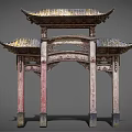 Chinese Traditional Archway With Double Tiered Roof Red Pillars And Intricate Carvings