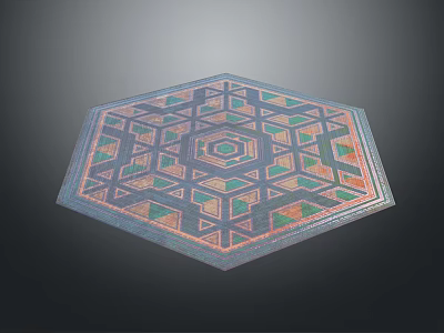 Hexagonal Area Rug With Intricate Geometric Patterns In Blue Green Orange Tones 3d model