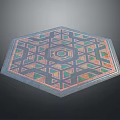 Hexagonal Area Rug With Intricate Geometric Patterns In Blue Green Orange Tones