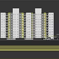 Urban Residential Building Complex Model Featuring White High Rise Structures Yellow Accents And Green Spaces
