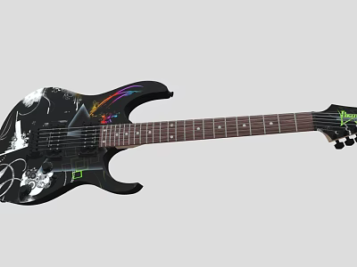 Black Electric Guitar With Colorful Graffiti Art Patterns Stars And Lines Design 3d model