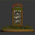 Vintage Telephone Booth Decorative Model With Red Roof Green Ivy Grass Stones And Circular Base