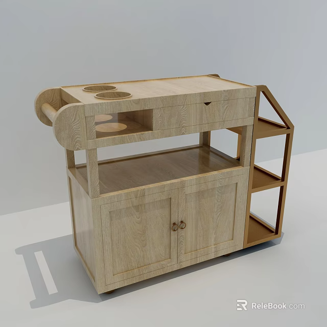 Light Wood Sideboard with Modern Design Top Cup Holders Open Shelves and Cabinet Doors 3d model 