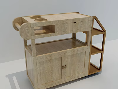 Light Wood Sideboard with Modern Design Top Cup Holders Open Shelves and Cabinet Doors 3d model