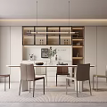 Modern Restaurant Interior With Dining Table Chairs Pendant Lights And Cabinets 3d model