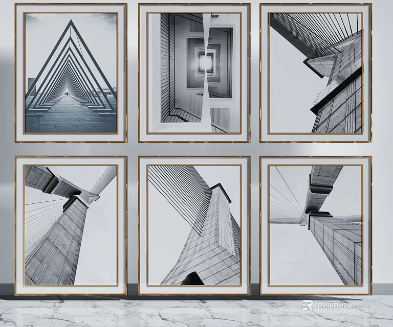 Framed Black And White Modern Architectural Photography With Geometric Structures 3d model 
