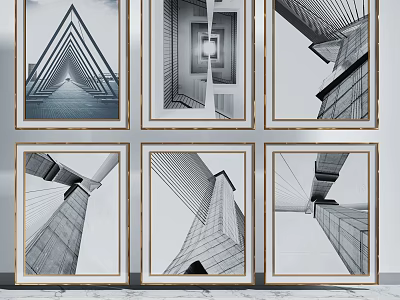 Framed Black And White Modern Architectural Photography With Geometric Structures 3d model