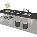 Modern Dark Wooden Tea Table Set With Potted Plant Tea Set And Stools
