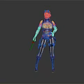 Steampunk Female Character In Striped Outfit With Weapon And Utility Belt Boots