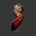 Elegant Decorative Bust Statue Featuring Crown Pearl Necklace Gemstone And Red Outfit