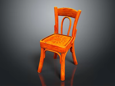 Orange Wooden Dining Chair With Carved Seat And Curved Backrest Design 3d model