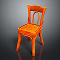 Orange Wooden Dining Chair With Carved Seat And Curved Backrest Design