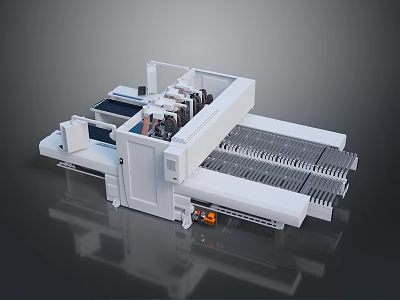 Automated Industrial Machine With White Structure And Mechanical Components On Conveyor Belts 3d model