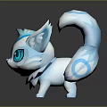 Magical Fantasy Fox Character with Blue White Fur Big Blue Eyes and Ice Crystal Tails