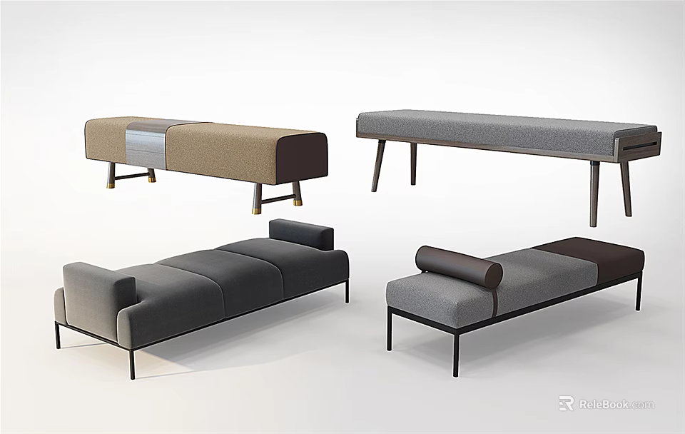 Modern Stylish Ottomans with Different Gray Brown Designs Upholstered Home Furniture 3d model 
