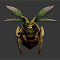 Colorful Winged Bee With Yellow Black Striped Body Green Eyes Artistic Design